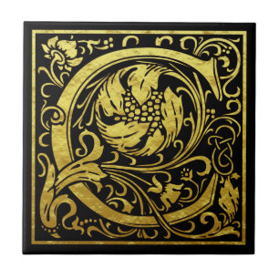 Carreau Lettre C Première Lettre Faux Gold Black