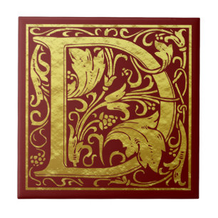 Carreau Lettre D Première Lettre Faux Gold Rouge
