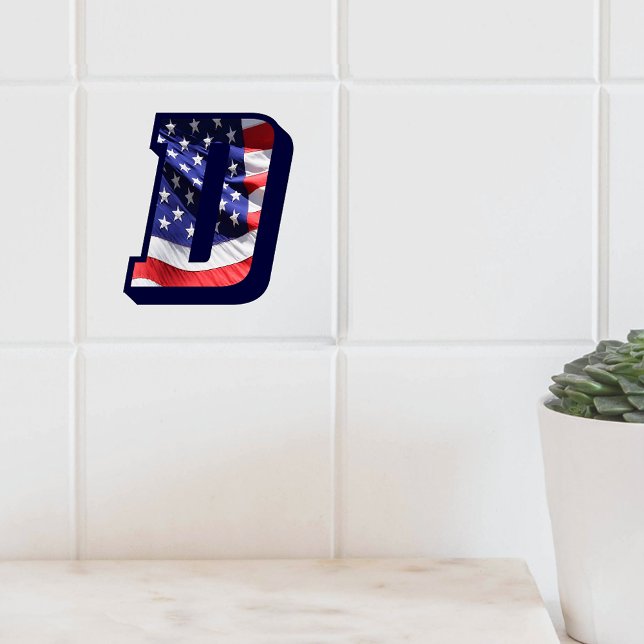 Carreau LETTRE Drapeau AMÉRICAIN "D" GRANDE TAILLE EN Céra (American Flag Letter "D" Large Photo Ceramic Tile)