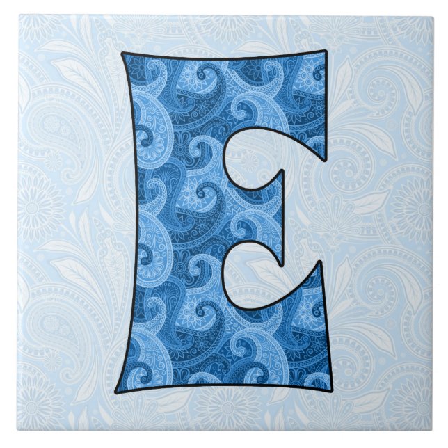 Carreau Lettre E - Monogramme Blue Paisley 6 pouces Carrel (Devant)