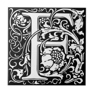 Carreau Lettre F Art nouveau Carrelage noir et blanc