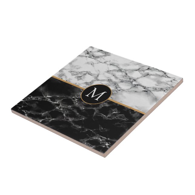 CARREAU LETTRE FAUX MARBRE BLANC NOIR CARACTÈRE (Côté)