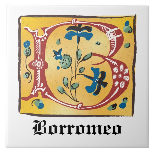 Carreau Lettre Florale médiévale illuminée B Monogramme (Devant)