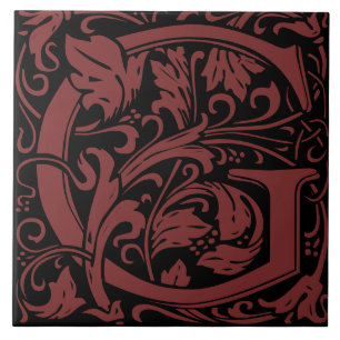 Carreau Lettre G monogrammée Art Nouveau William Morris