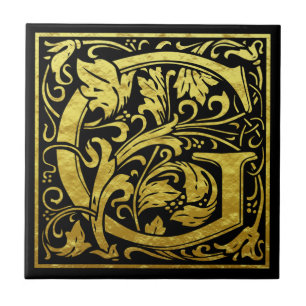 Carreau Lettre G Première lettre Faux Gold Noir