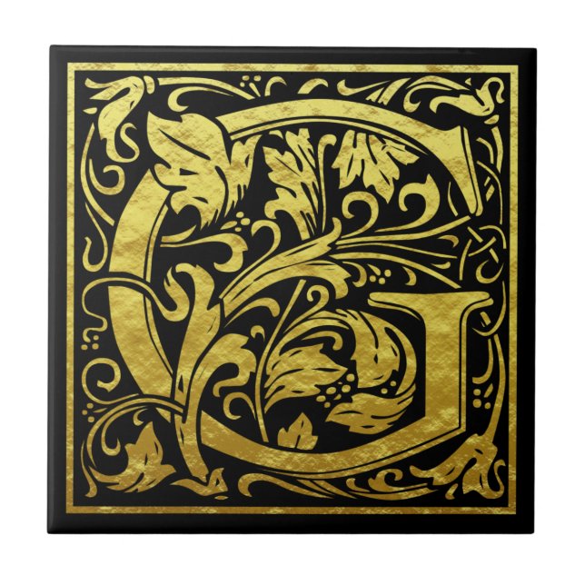 Carreau Lettre G Première lettre Faux Gold Noir (Devant)