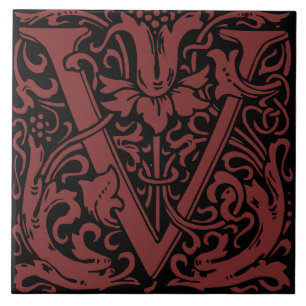 Carreau Lettre initiale U florale Art nouveau William Morr