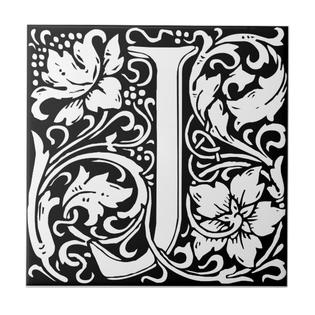 Carreau Lettre J Art nouveau Carrelage noir et blanc (Devant)