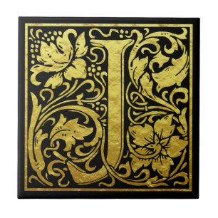 Carreau Lettre J Première lettre Faux Gold