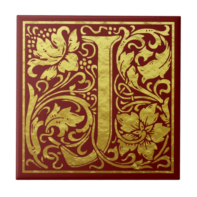 Carreau Lettre J Première lettre Faux Gold Rouge (Devant)