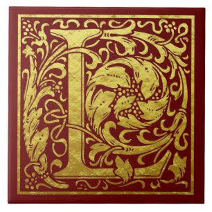 Carreau Lettre L Première Lettre Faux Gold Rouge