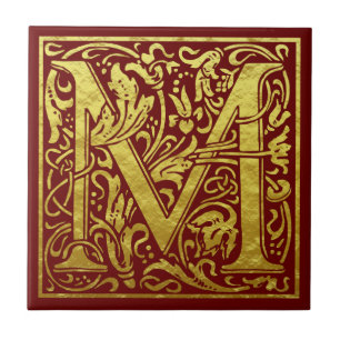 Carreau Lettre M Première Lettre Faux Gold Rouge