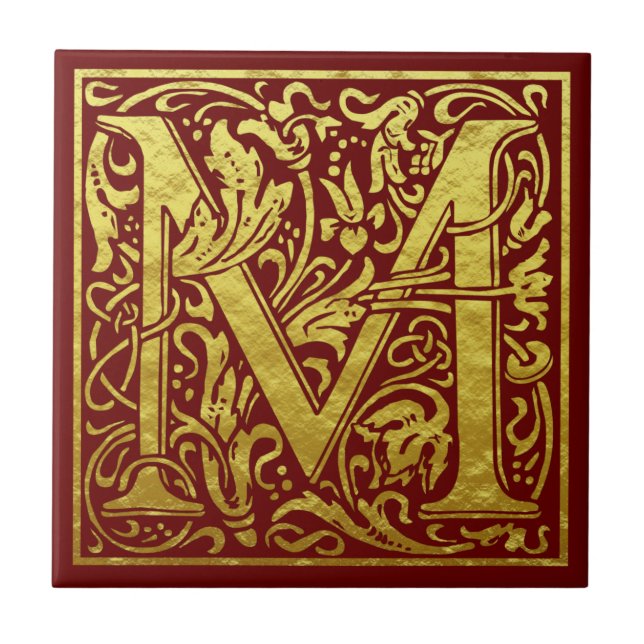 Carreau Lettre M Première Lettre Faux Gold Rouge (Devant)