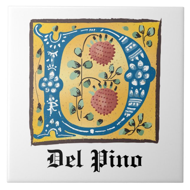 Carreau LETTRE MOYENNE Florale Illuminée D MONogramme (Devant)