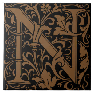 Carreau Lettre N monogrammée Art nouveau William Morris