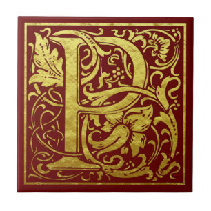 Carreau Lettre P Première Lettre Faux Gold Rouge