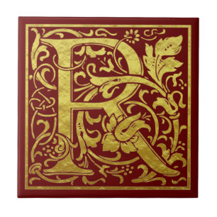 Carreau Lettre R Première Lettre Faux Gold Rouge