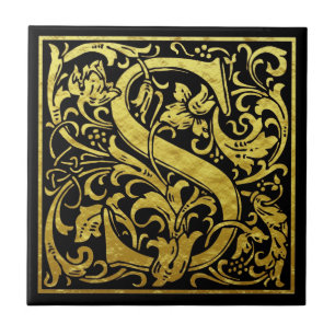 Carreau Lettre S Première Lettre Faux Gold Noir