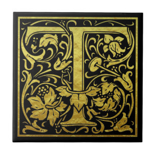 Carreau Lettre T Première Lettre Faux Gold Noir