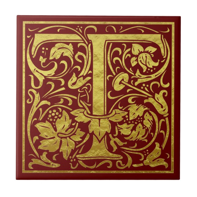 Carreau Lettre T Première Lettre Faux Gold Rouge (Devant)