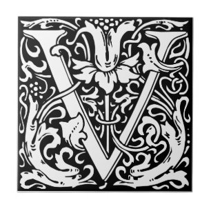 Carreau Lettre V Art nouveau Carrelage noir et blanc
