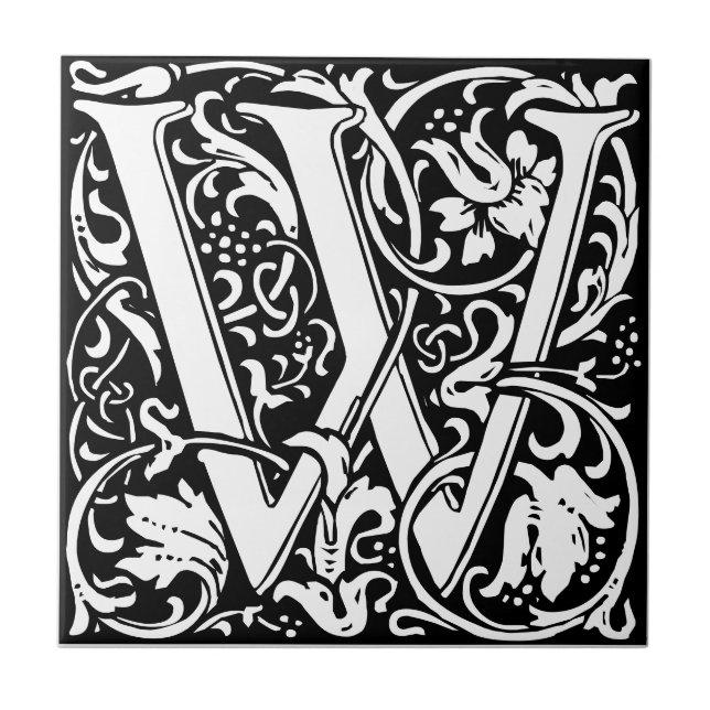 Carreau Lettre W Art nouveau Carrelage noir et blanc (Devant)