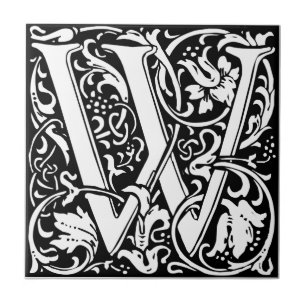 Carreau Lettre W Monogramme médiéval Art Nouveau