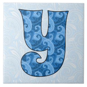 Carreau Lettre Y - Monogramme Blue Paisley 6 pouces Carrel