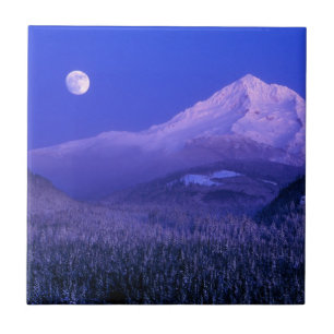 Carreau Lever de lune sur le mont Hood en hiver, Oregon