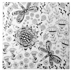 Carreau libellules et fleurs