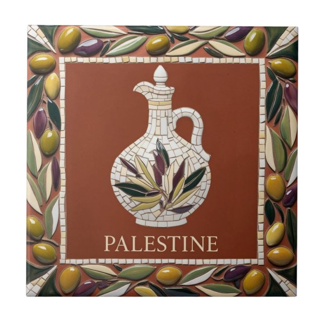 Carreau LIBRE PALESTINE olives branches mosaïque céramique (Devant)