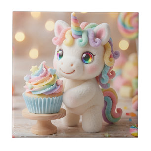 Carreau Licorne pastel avec Cupcake arc-en-ciel