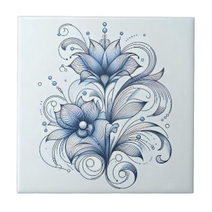 Carreau Ligne Bleue Art Décor Fleur Abstrait pour le desig