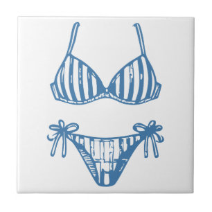 Carreau Ligne minimaliste Bikini Art Blue Outline Côtier