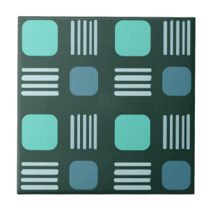 Carreau Lignes Carrés modernes du milieu du siècle Turquoi