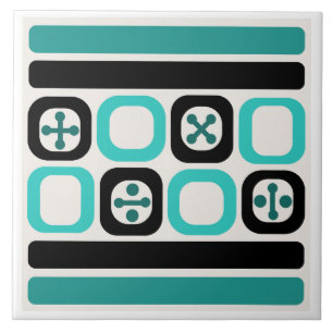 Carreau Lignes Carrés Retro Atomic Art Turquoise