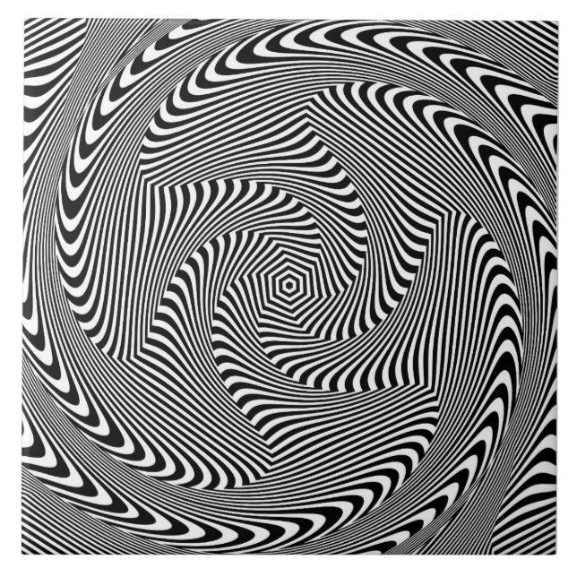 Carreau lignes de tourbillon hypnotique confus motif noir  (Devant)