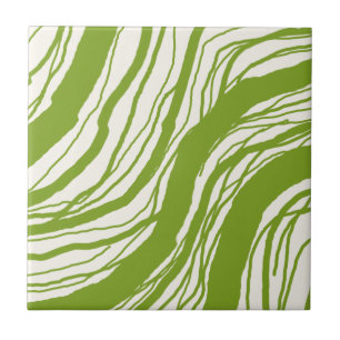 Carreau Lignes Wavy Abstraites modernes Avocado Vert Blanc