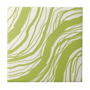 Carreau Lignes Wavy Abstraites modernes Avocado Vert Blanc