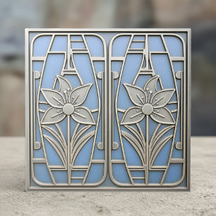 Carreau Lily Floral stylisé Art Déco #10 Bleu ID1196
