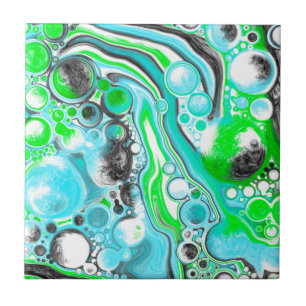 Carreau Lime Green et Aqua Blue Bubble Art Abstrait Cadeau
