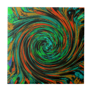 Carreau Lime Green et Orange Abstrait Retro Twirl