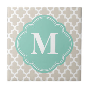 Carreau Lin Beige & Aqua Moderne Marocain Personnalisé Mon