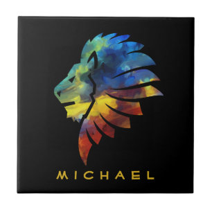 Carreau Lion abstrait couleur art roi couronne pour hommes