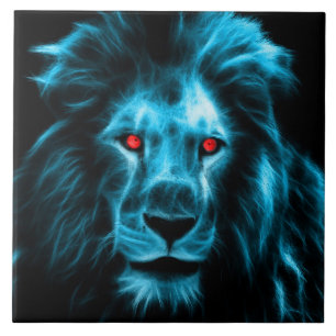 Carreau Lion bleu frais avec le portrait d'yeux bleus