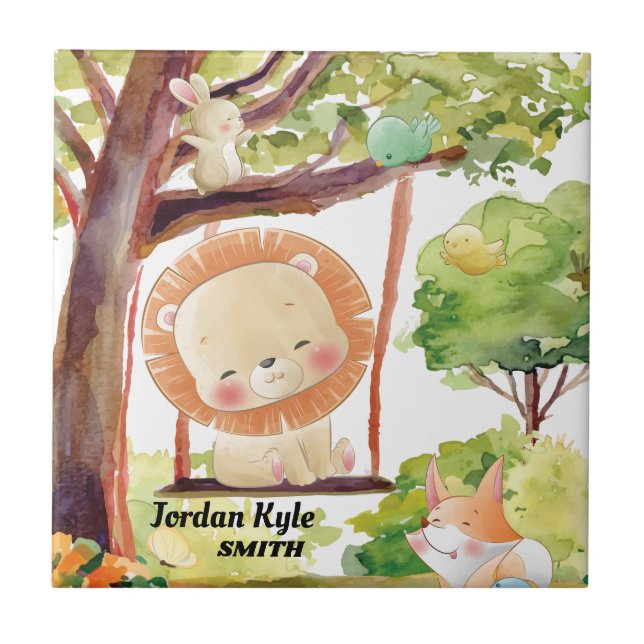 Carreau Lion, Renard, Lapin et Oiseaux Brut Nature (Devant)