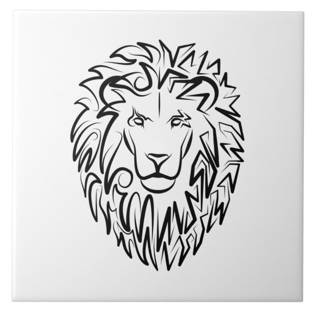 Carreau Lion tribal noir et blanc (Devant)