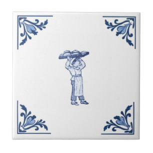 Carreau Livraison de boulangerie vintage Garçon Delft Bleu