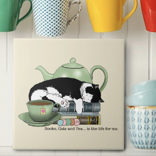 Carreau Livres Confortables Chat Smoking Thé Mignon Théièr