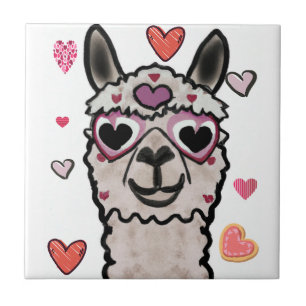 Carreau Llama cool avec lunettes de coeur